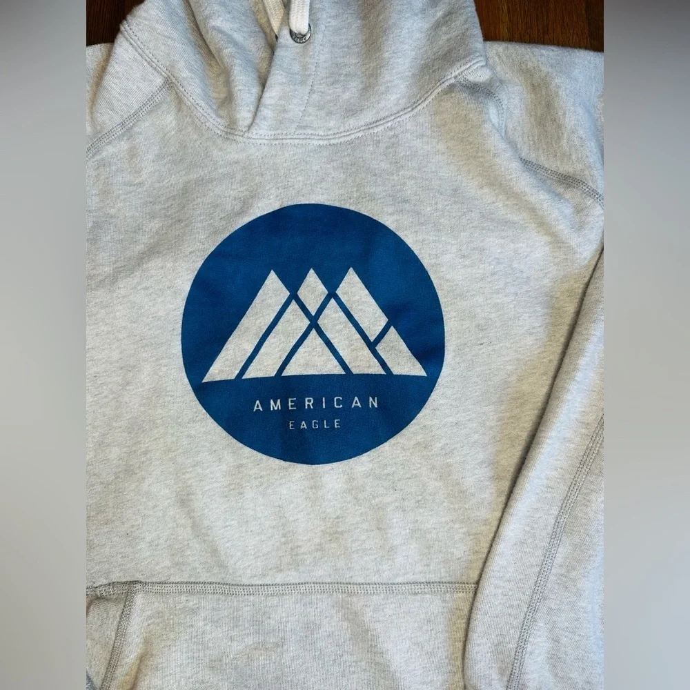 American Eagle Outfitters Gray Hoodie with Blue Graphic